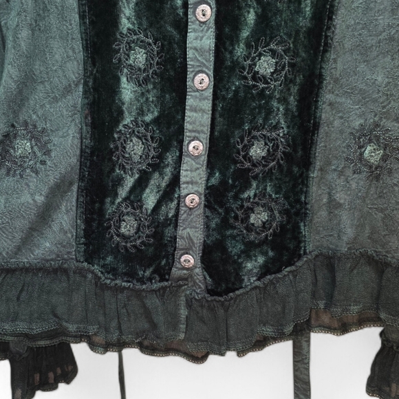 Velvet Embroidered Button-Up Top - Picture 2 of 11